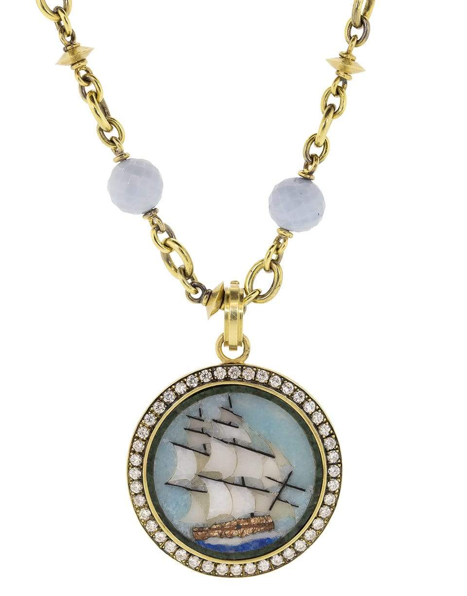 SYLVA & CIE-Agate Lapis and Onyx Ship Pendant-YELLOW GOLD