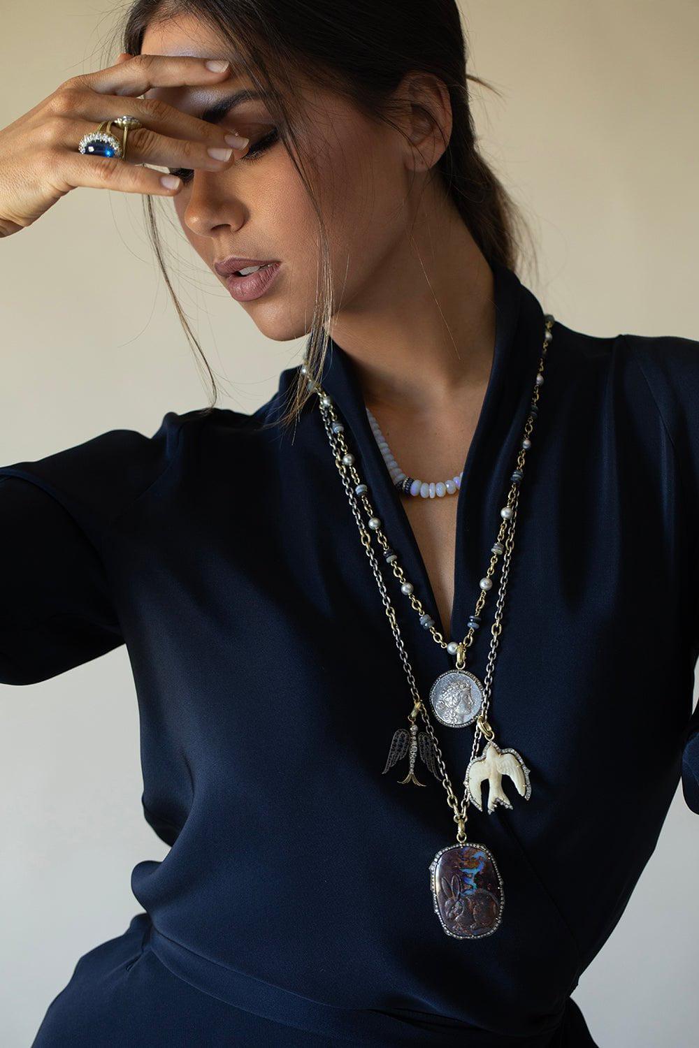 SYLVA & CIE-Blue Sapphire Swallow Pendant-YELLOW GOLD