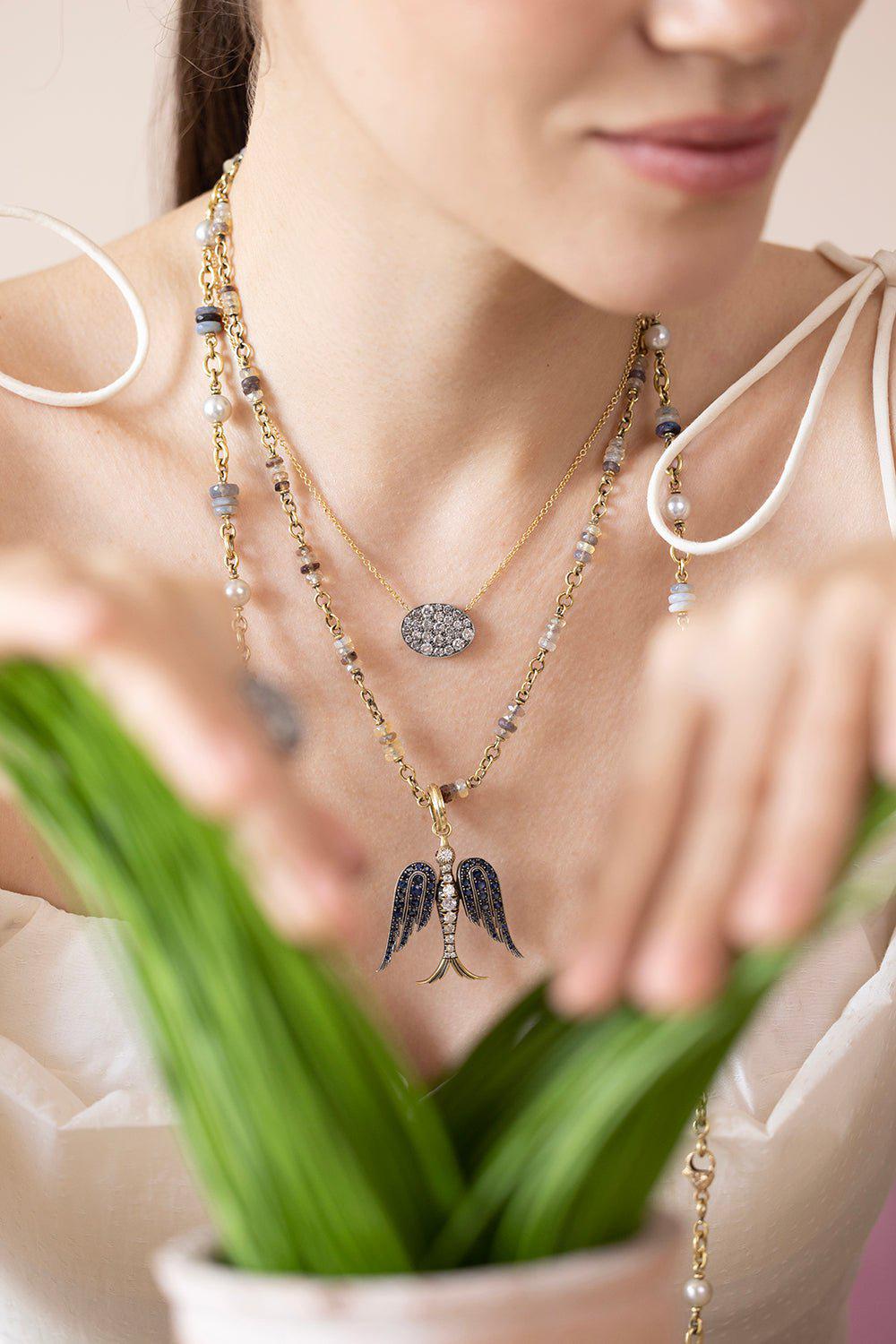 SYLVA & CIE-Blue Sapphire Swallow Pendant-YELLOW GOLD