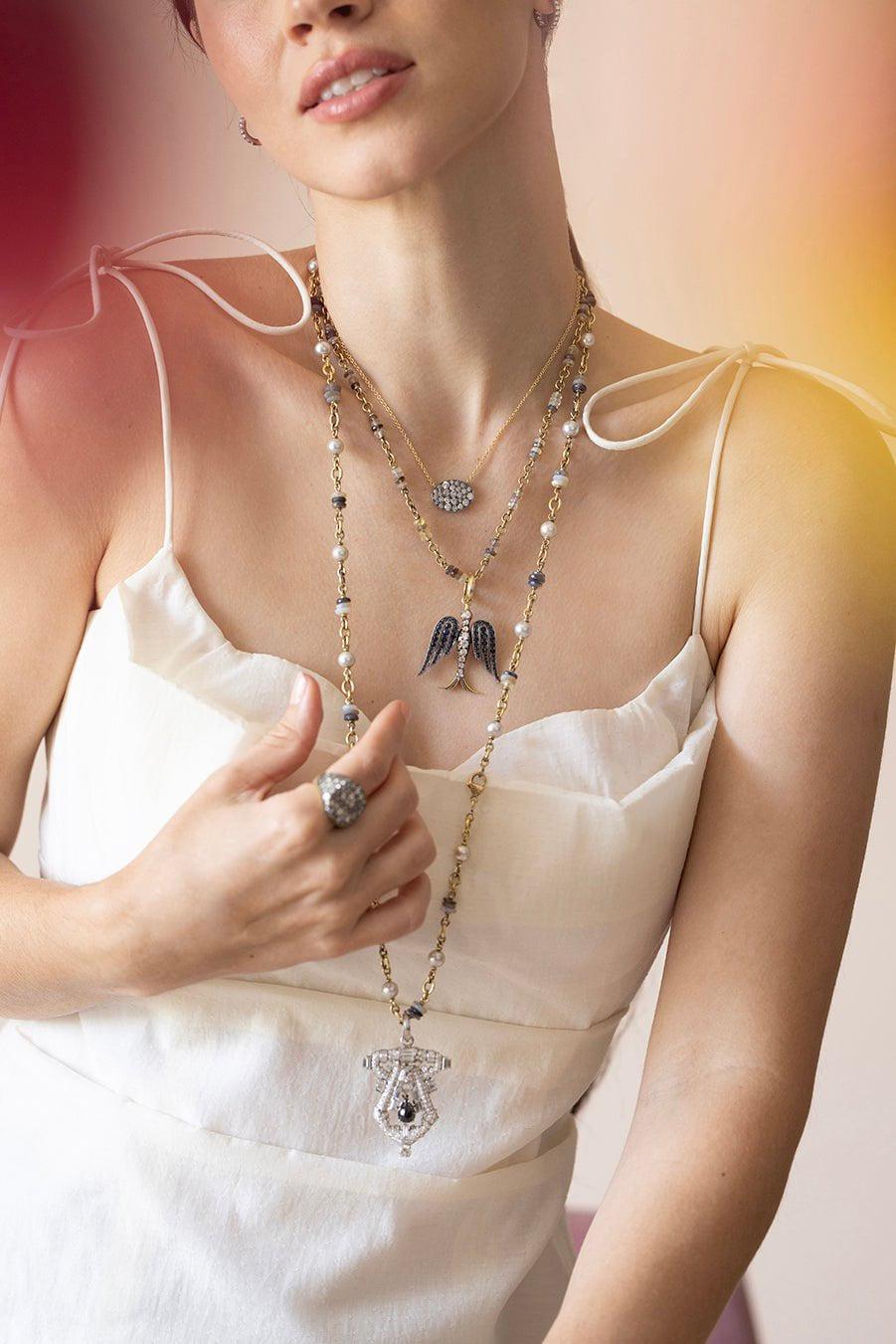 SYLVA & CIE-Blue Sapphire Swallow Pendant-YELLOW GOLD