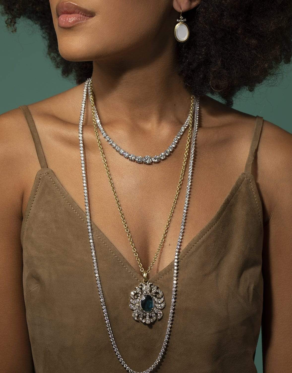 SYLVA & CIE-Blue Topaz and Old Euro Diamond Pendant-YELLOW GOLD