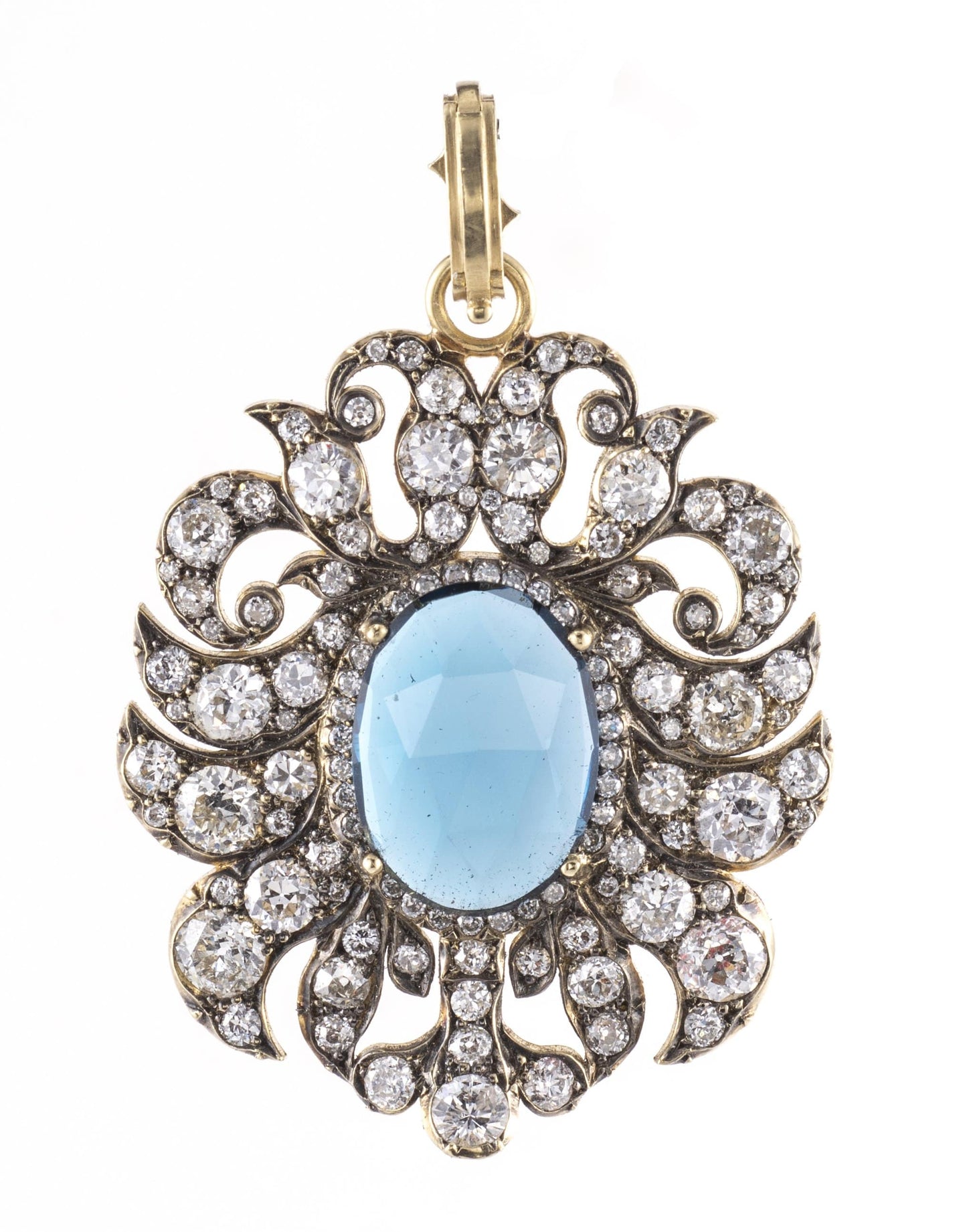SYLVA & CIE-Blue Topaz and Old Euro Diamond Pendant-YELLOW GOLD
