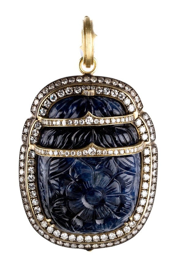SYLVA & CIE-Carved Burmese Sapphire Scarab Pendant-YELLOW GOLD
