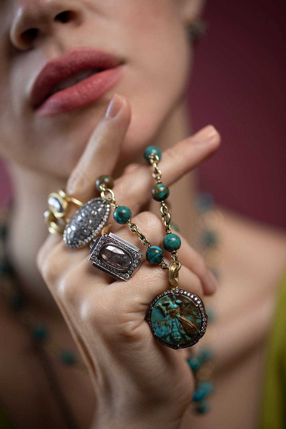 SYLVA & CIE-Carved Kingman Turquoise Bee Pendant-YELLOW GOLD