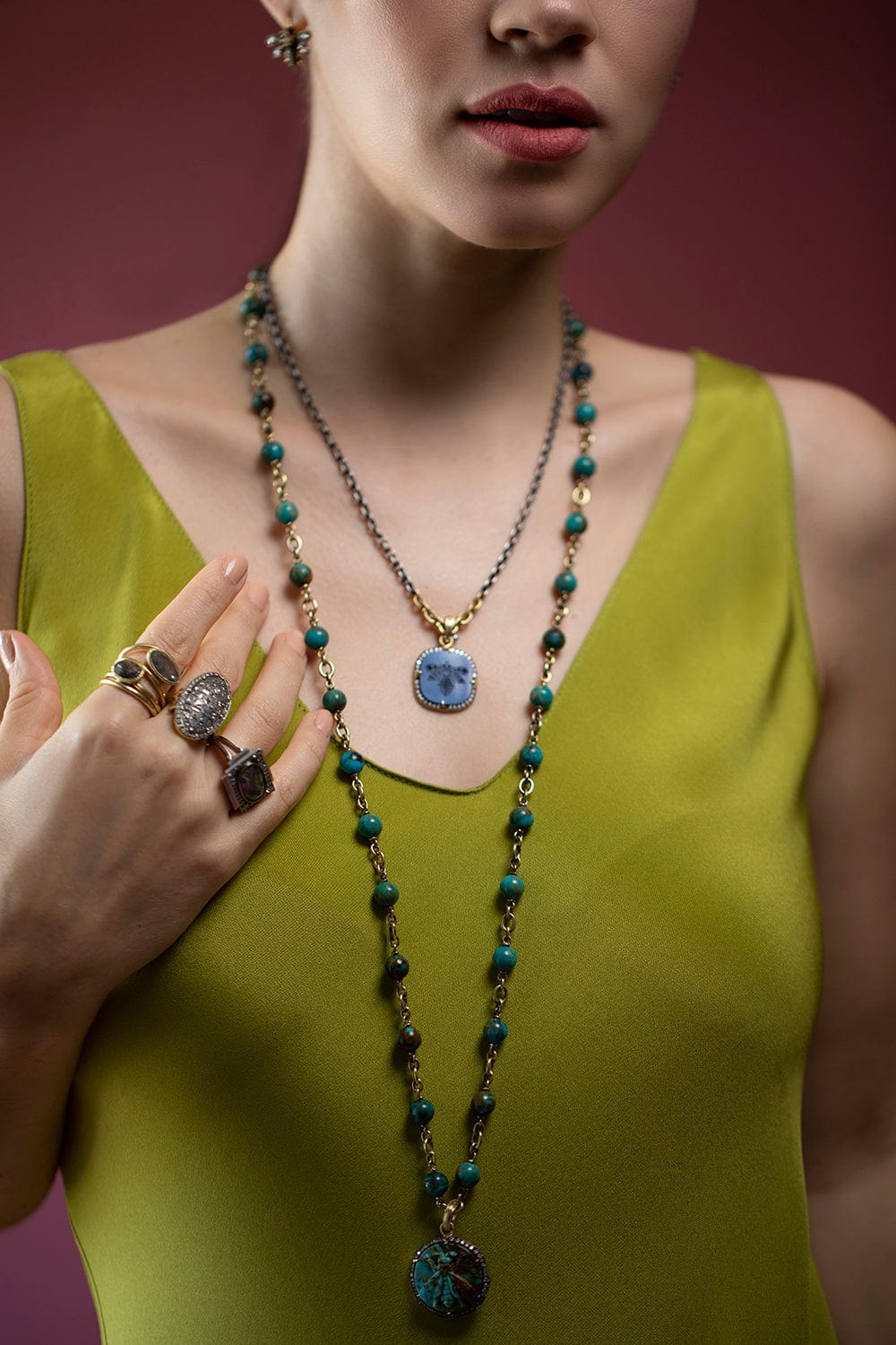 SYLVA & CIE-Carved Kingman Turquoise Bee Pendant-YELLOW GOLD