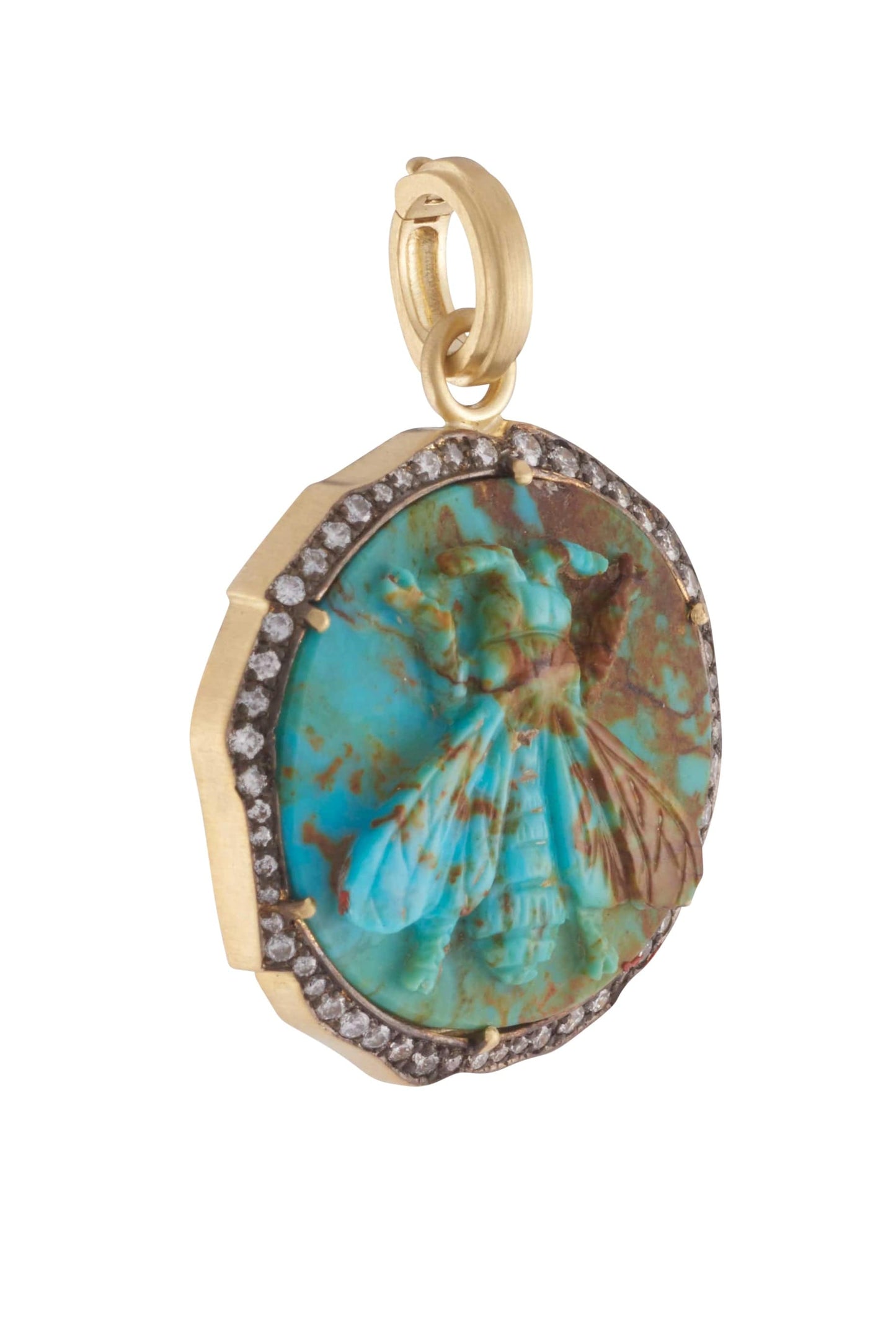 SYLVA & CIE-Carved Kingman Turquoise Bee Pendant-YELLOW GOLD