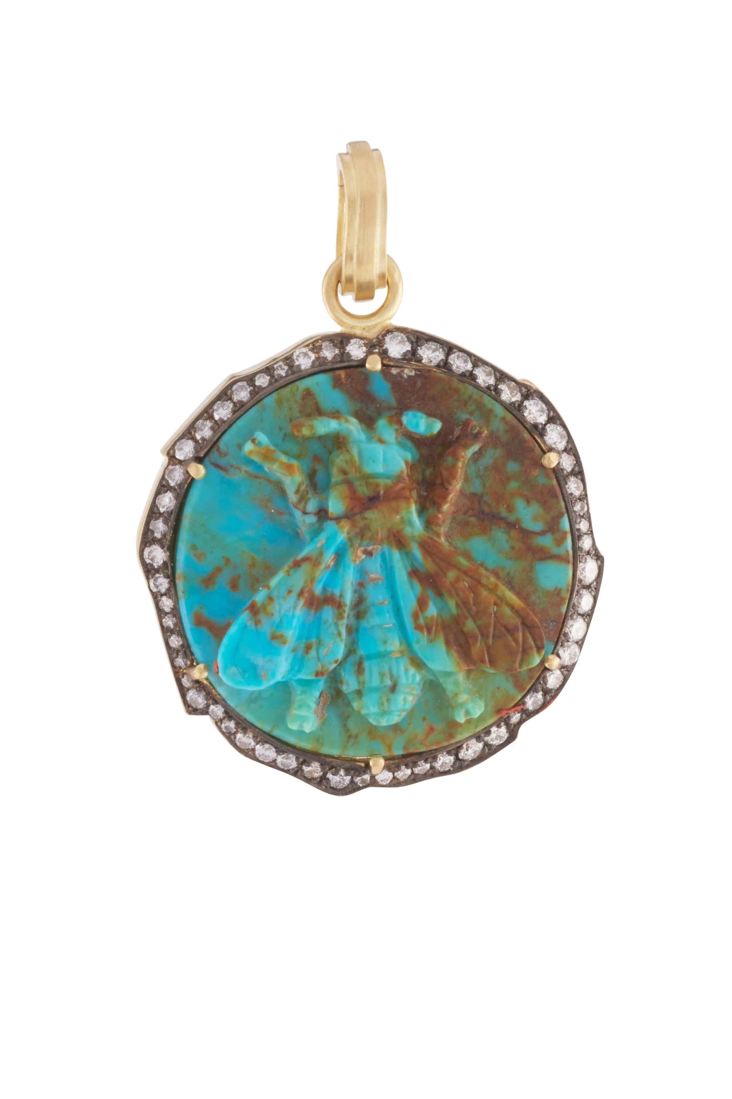 SYLVA & CIE-Carved Kingman Turquoise Bee Pendant-YELLOW GOLD