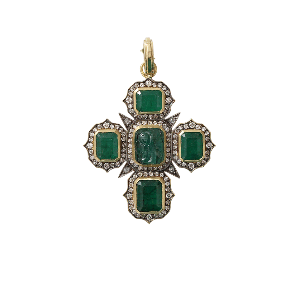 SYLVA & CIE-Emerald Cross Pendant-YELLOW GOLD