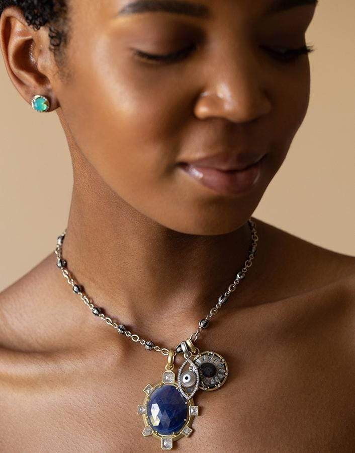 SYLVA & CIE-Faceted Sapphire Oval and Diamond Pendant-YELLOW GOLD