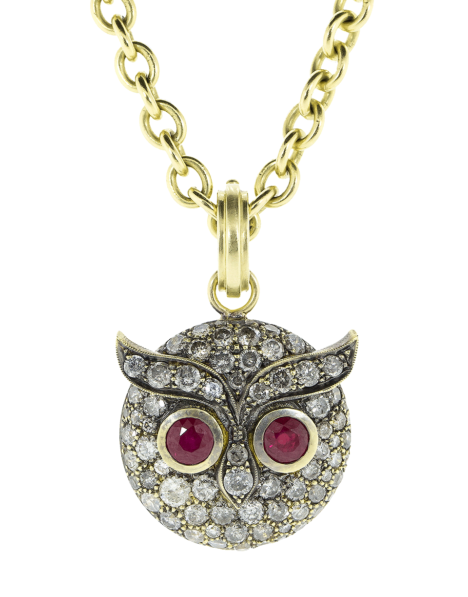 SYLVA & CIE-Grey Diamond And Ruby Owl Pendant-YELLOW GOLD