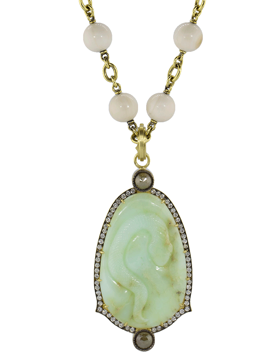 SYLVA & CIE-Hand Carved Chrysoprase And Diamond Snake Pendant-YELLOW GOLD
