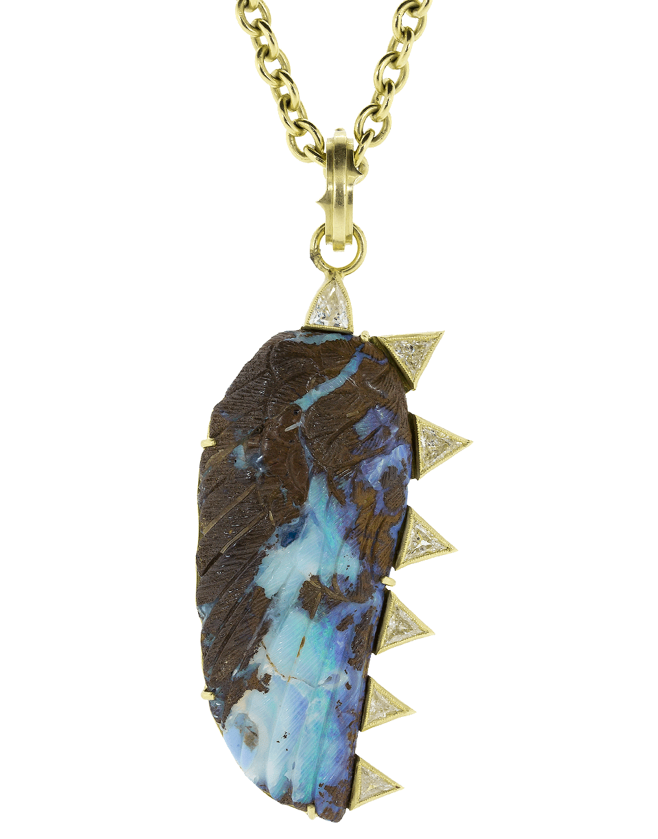 SYLVA & CIE-Hand Carved Opal And Diamond Wing Pendant-YELLOW GOLD