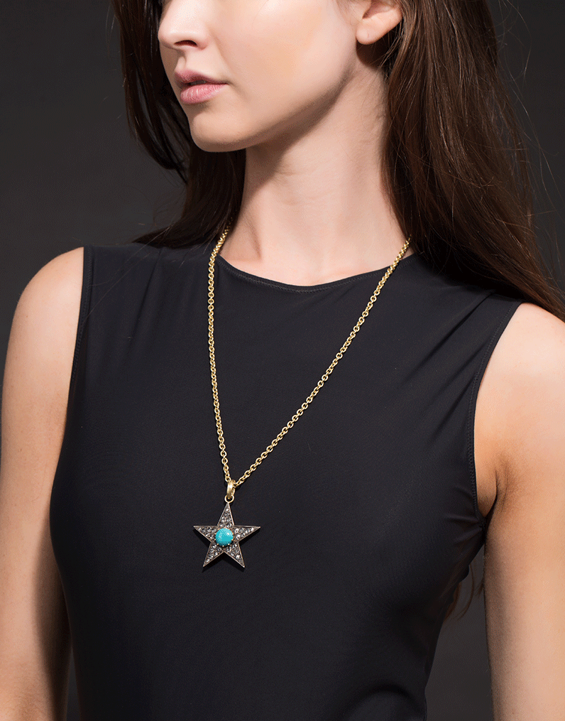 SYLVA & CIE-Large Turquoise Star Pendant-YELLOW GOLD