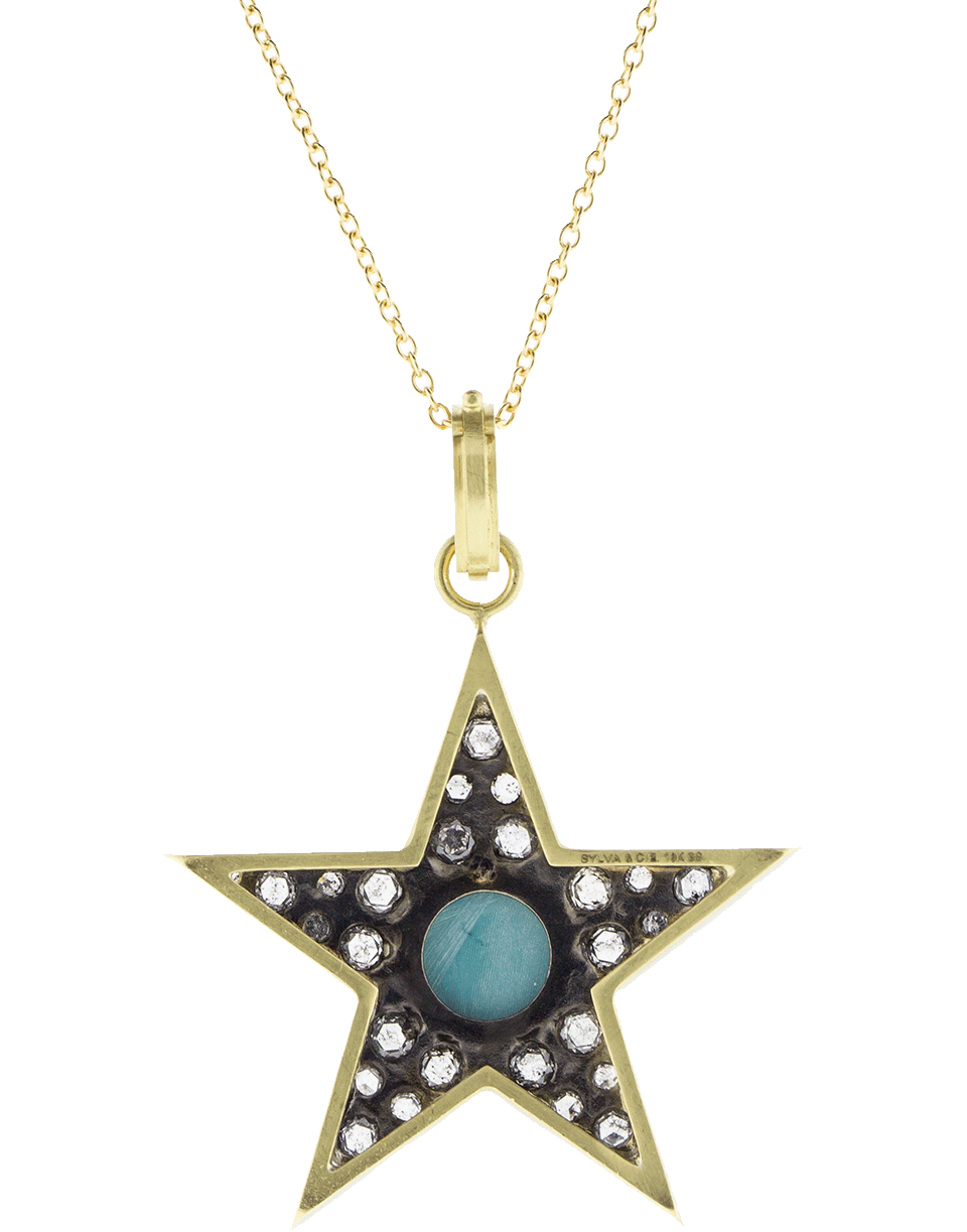 SYLVA & CIE-Large Turquoise Star Pendant-YELLOW GOLD