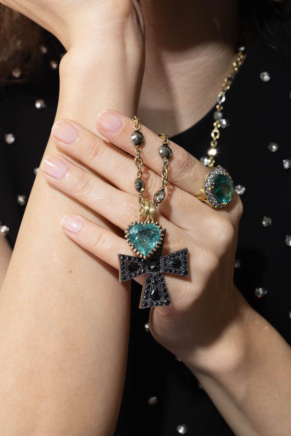 SYLVA & CIE-Maltese Cross Black Diamond Pendant-YELLOW GOLD