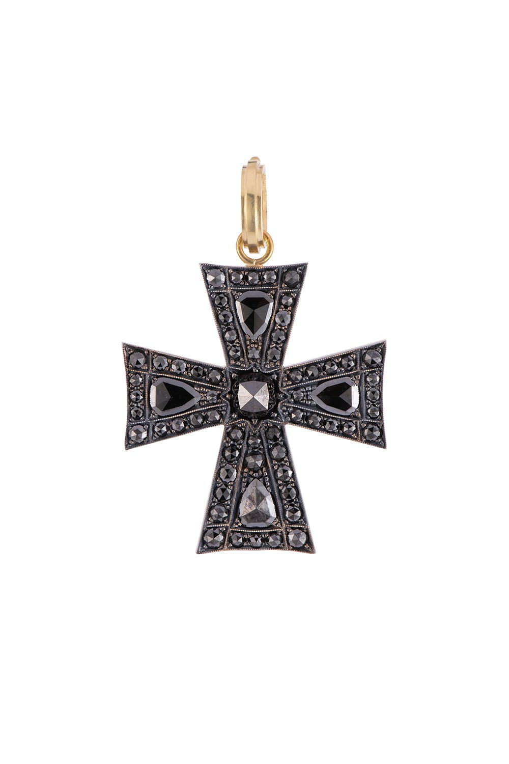 SYLVA & CIE-Maltese Cross Black Diamond Pendant-YELLOW GOLD
