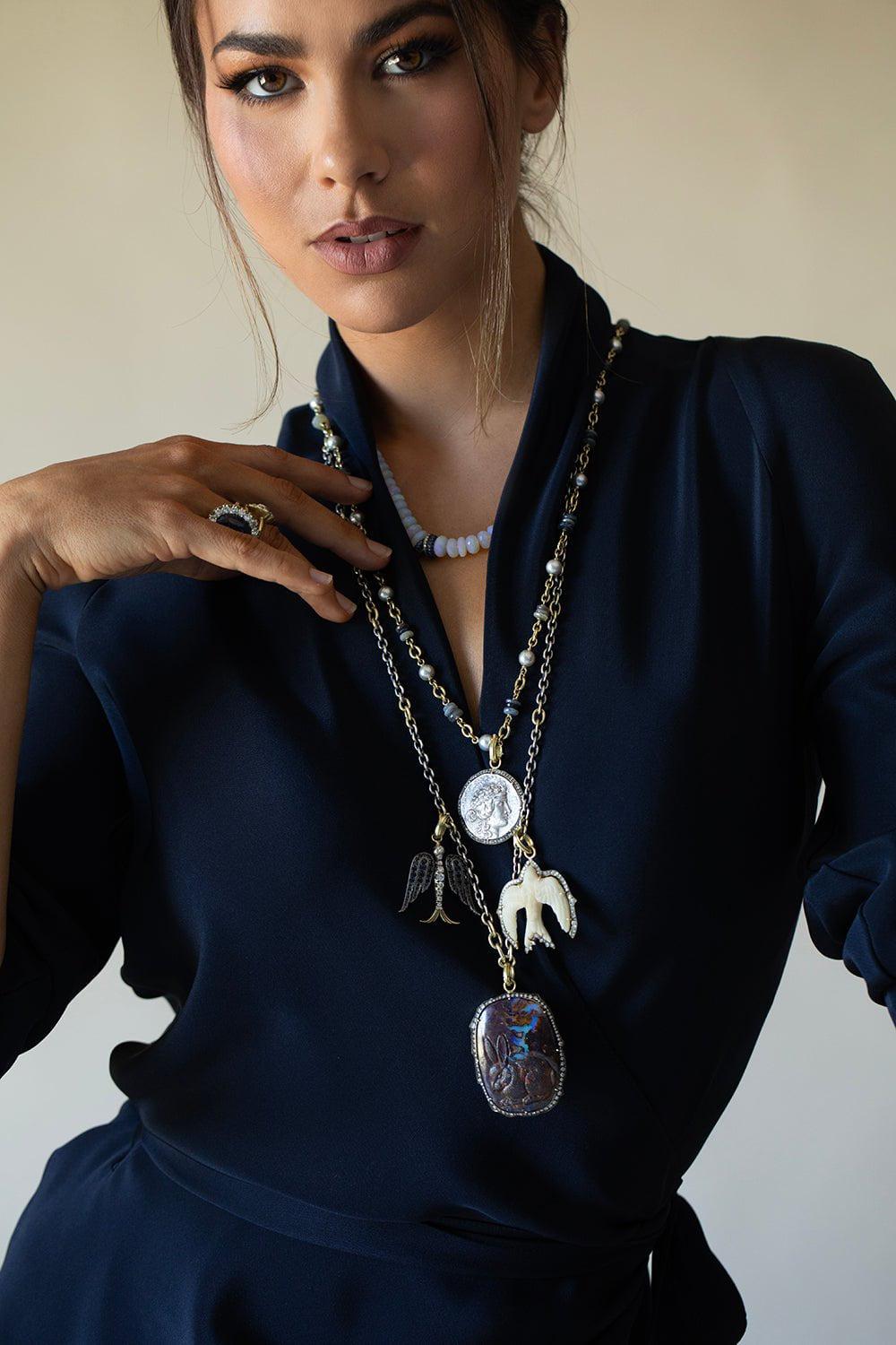 SYLVA & CIE-Tagua Nut Swallow Pendant-YELLOW GOLD
