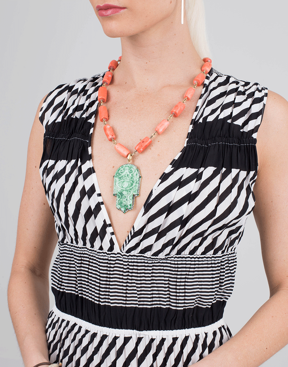 SYLVA & CIE-Variscite Hamsa Pendant-YELLOW GOLD