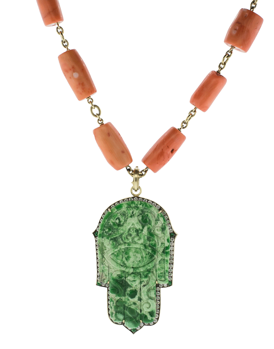 SYLVA & CIE-Variscite Hamsa Pendant-YELLOW GOLD