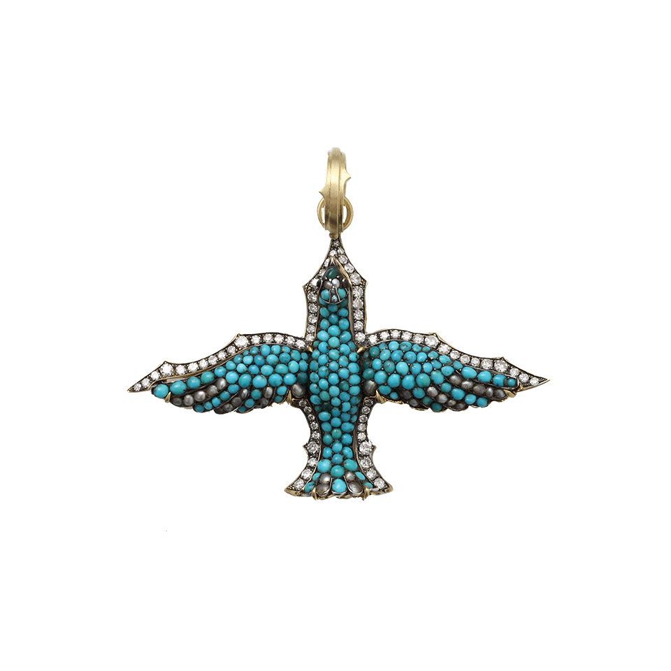 SYLVA & CIE-Vintage Georgian Turquoise Swallow Pendant-YELLOW GOLD