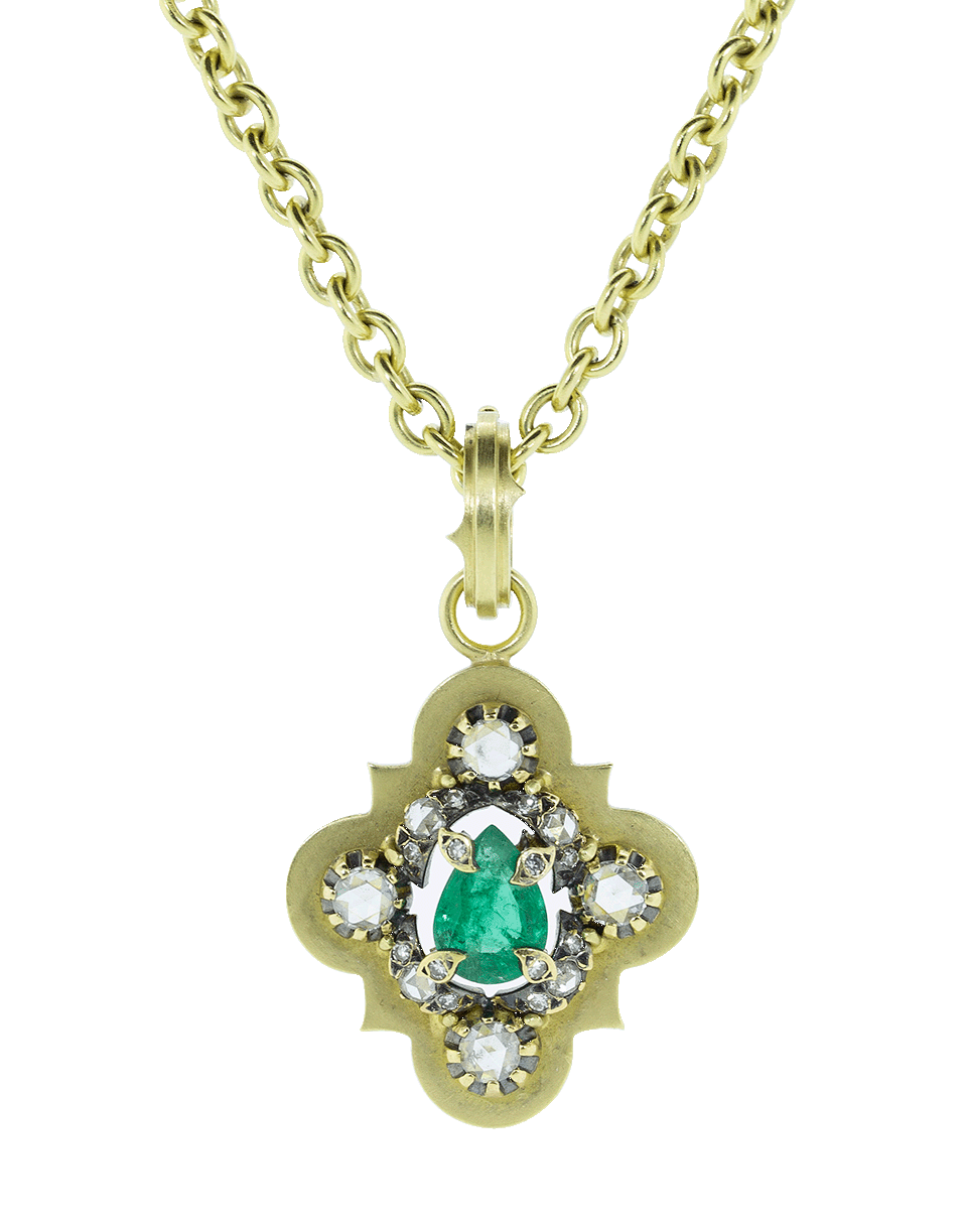 SYLVA & CIE-Vintage Pear Shape Emerald and Diamond Pendant-YELLOW GOLD