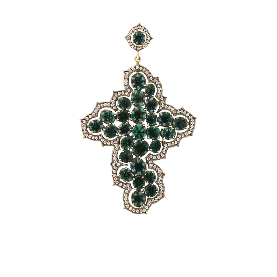 SYLVA & CIE-Trapiche Emerald Cross Pendant-YLW GOLD