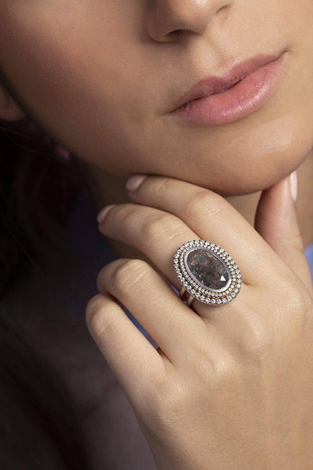 SYLVA & CIE-Constellation Rough Oval Diamond Ring-WHITE GOLD