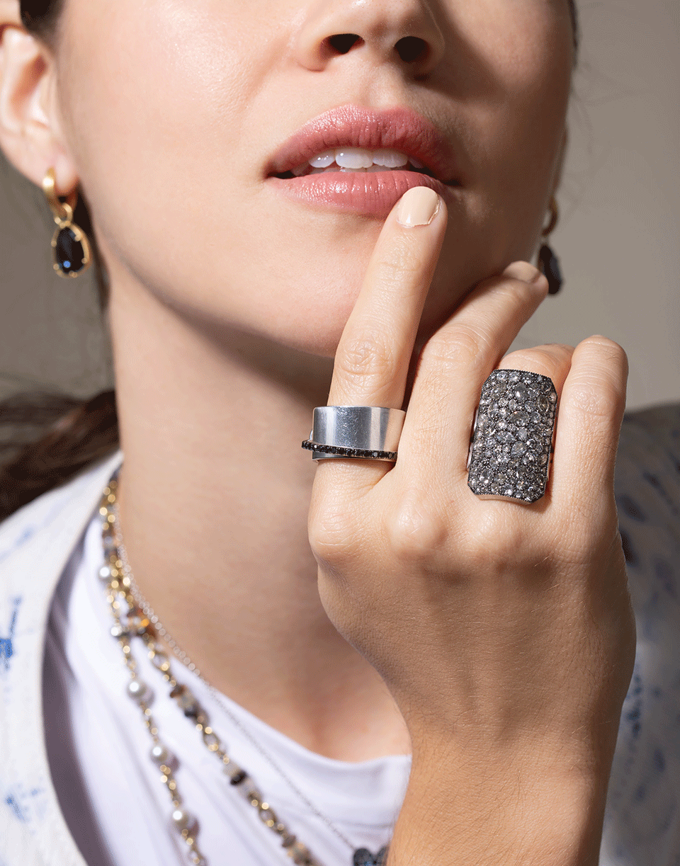 SYLVA & CIE-Black Diamond Satellite Band Ring-WHITE GOLD