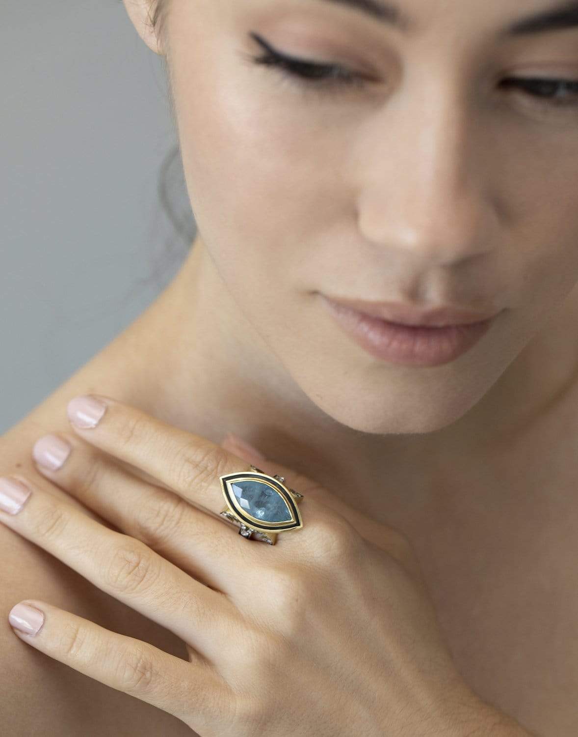 SYLVA & CIE-Marquise Cut Aquamarine Ring-YELLOW GOLD