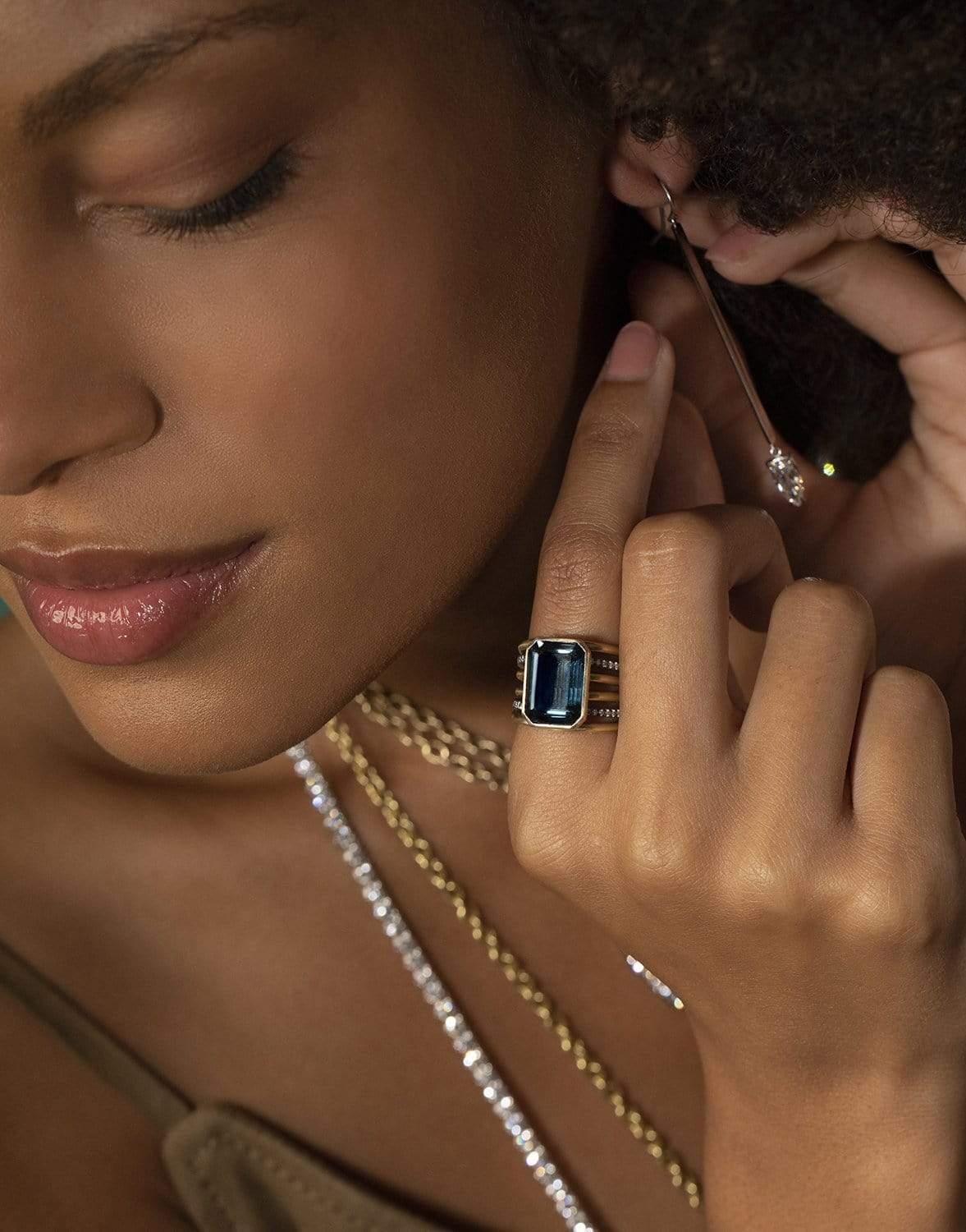 SYLVA & CIE-Blue Topaz and Diamond Ring-YELLOW GOLD