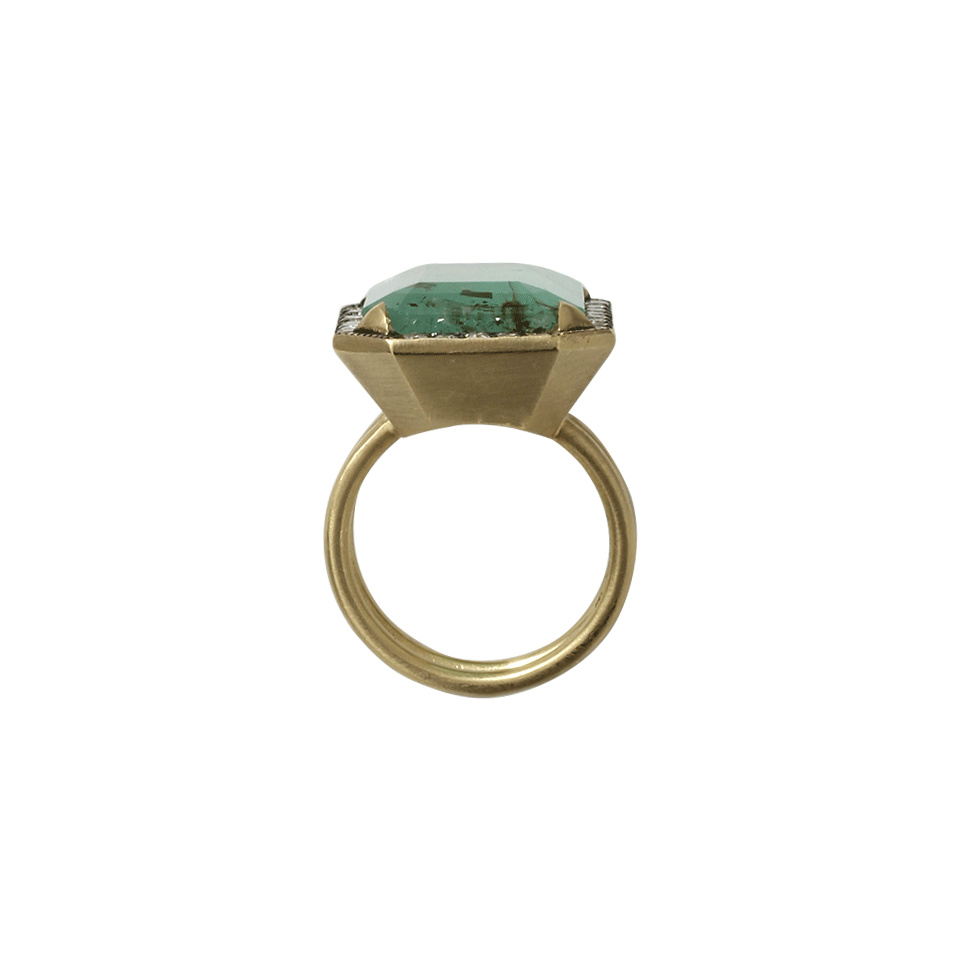 SYLVA & CIE-Emerald And Diamond Double Shank Ring-YELLOW GOLD