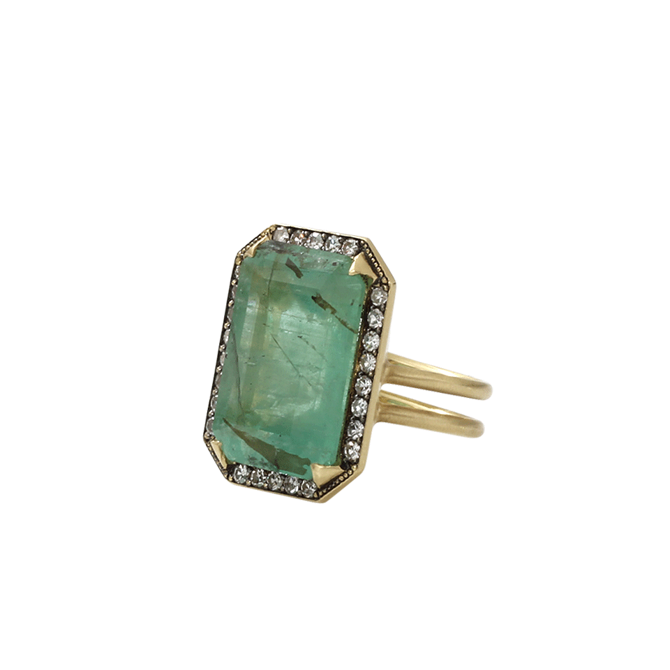 SYLVA & CIE-Emerald And Diamond Double Shank Ring-YELLOW GOLD