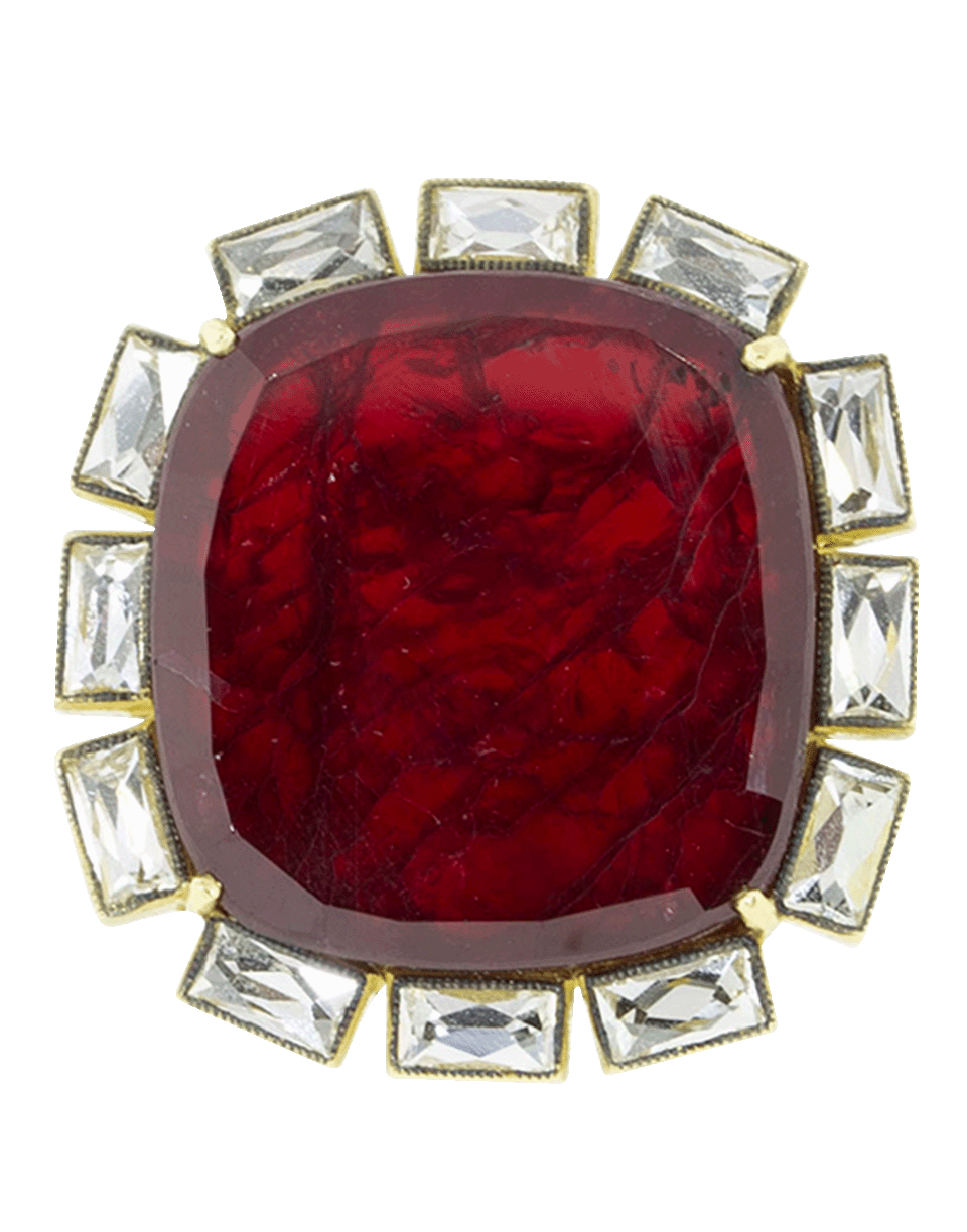 SYLVA & CIE-Ruby And Diamond Petal Ring-YELLOW GOLD