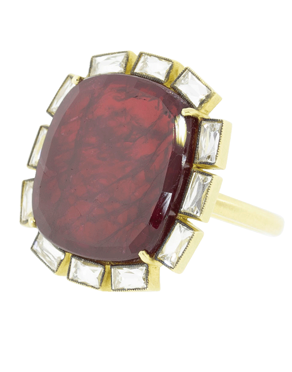 SYLVA & CIE-Ruby And Diamond Petal Ring-YELLOW GOLD