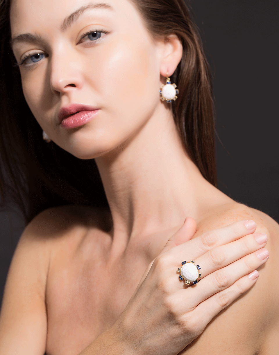 SYLVA & CIE-Cachalong Opal Petal And Sapphire Ring-YELLOW GOLD