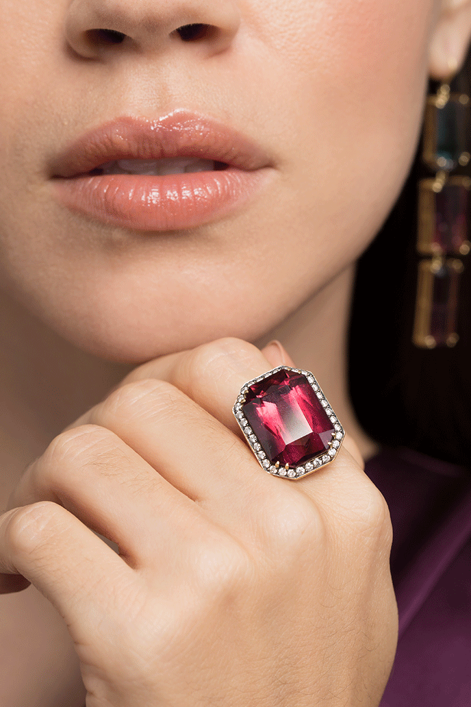 SYLVA & CIE-Rhodolite And Diamond Ring-YELLOW GOLD