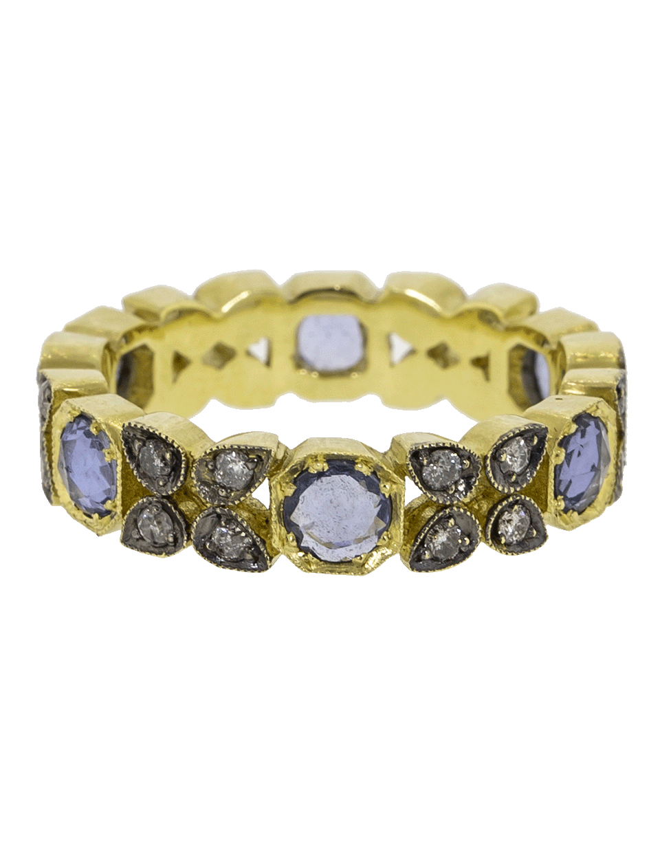 SYLVA & CIE-Sapphire And Grey Diamond Stack Ring-YELLOW GOLD