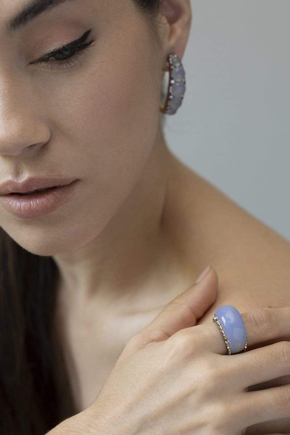 SYLVA & CIE-Blue Chalcedony and Diamond Ring-YELLOW GOLD