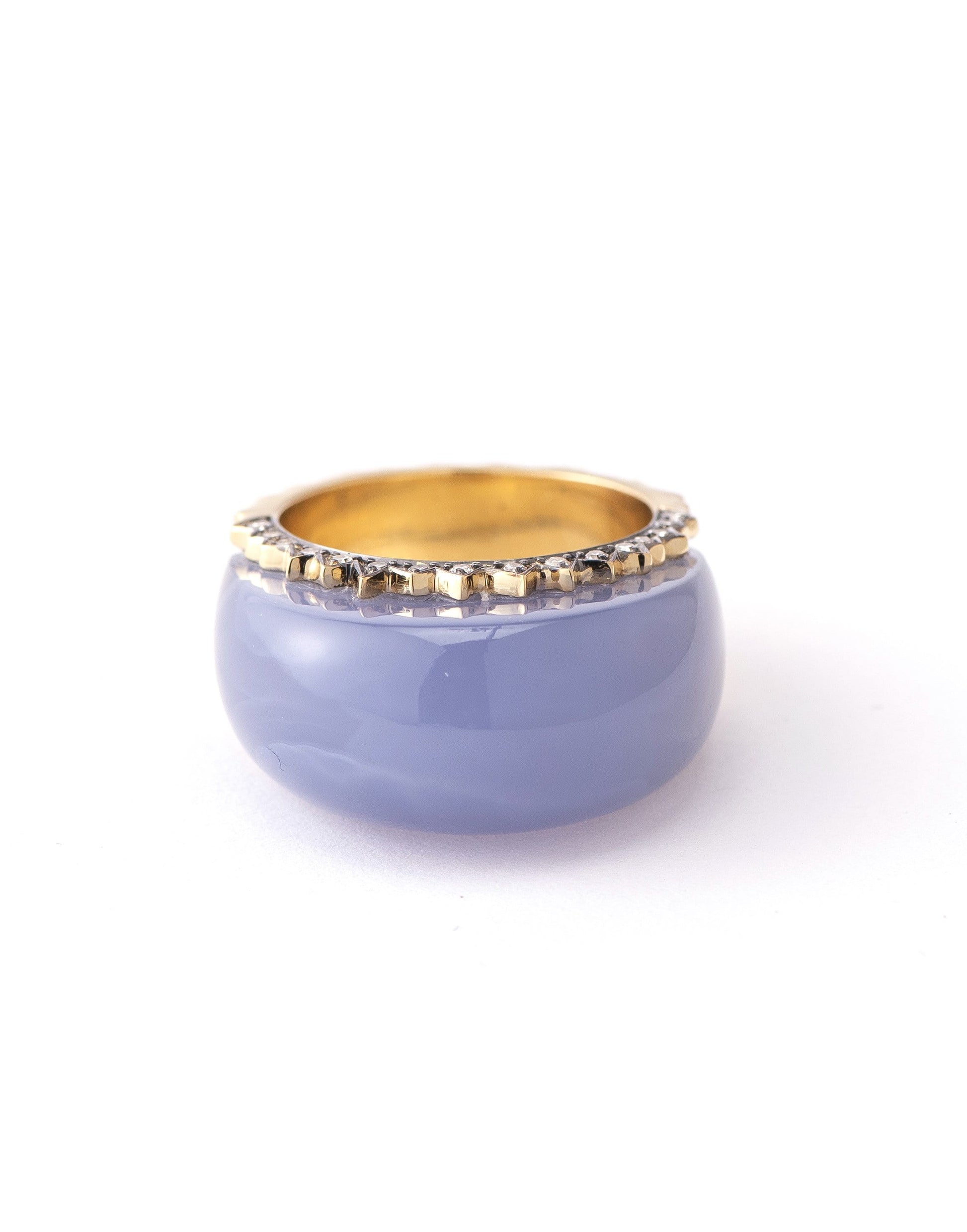 SYLVA & CIE-Blue Chalcedony and Diamond Ring-YELLOW GOLD