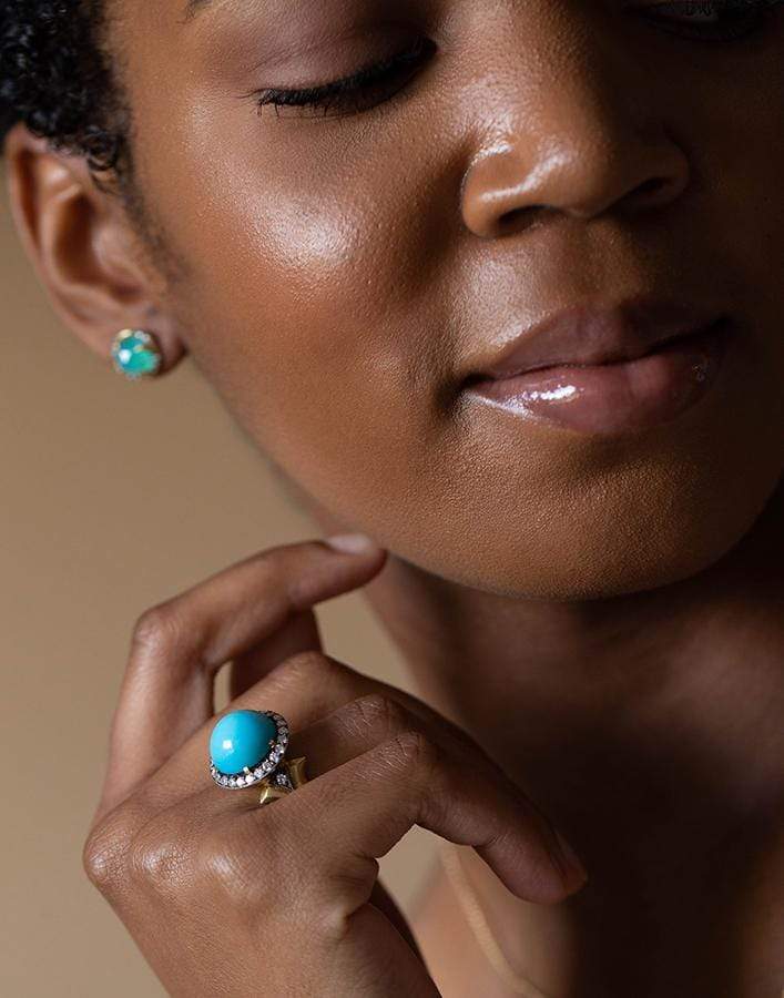 SYLVA & CIE-Turquoise And Diamond Ring-YELLOW GOLD