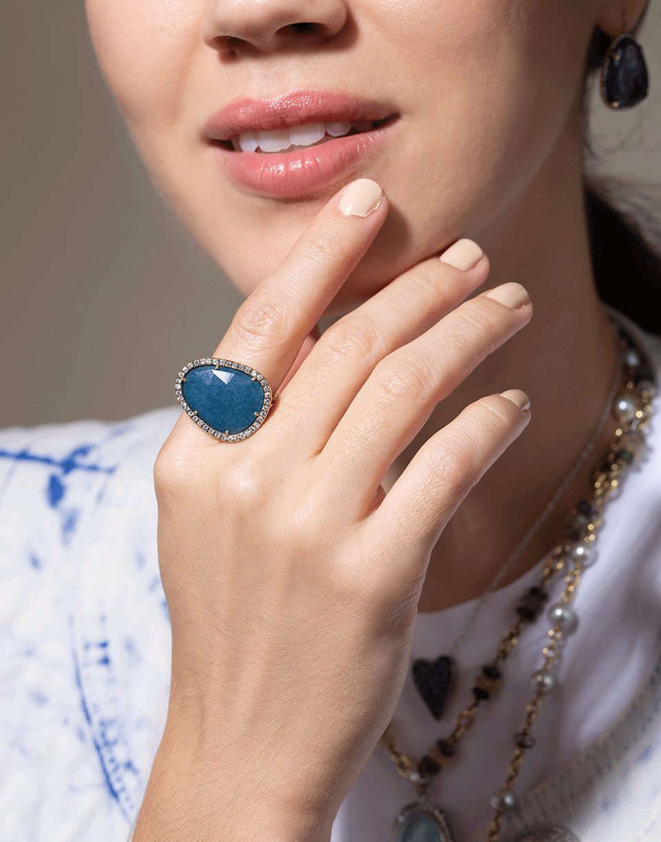 SYLVA & CIE-Blue Quartz and Diamond Ring-YELLOW GOLD