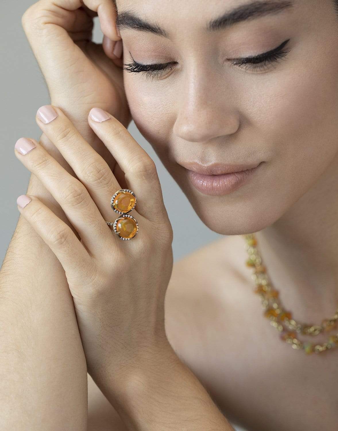 SYLVA & CIE-Double Mexican Opal and Diamond Ring-YELLOW GOLD