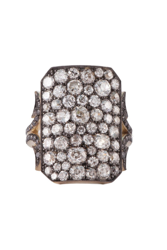 Black Diamond Old Euro Ten Table Ring-YELLOW GOLD-7.5-JEWELRYFINE JEWELRING-SYLVA & CIE