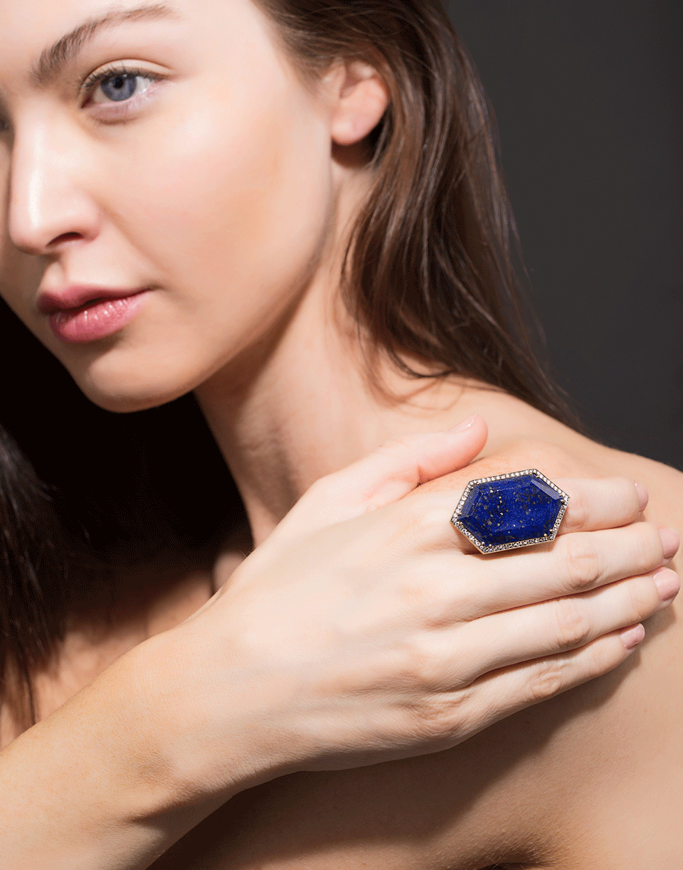 SYLVA & CIE-Lapis And Diamond Ring-YELLOW GOLD