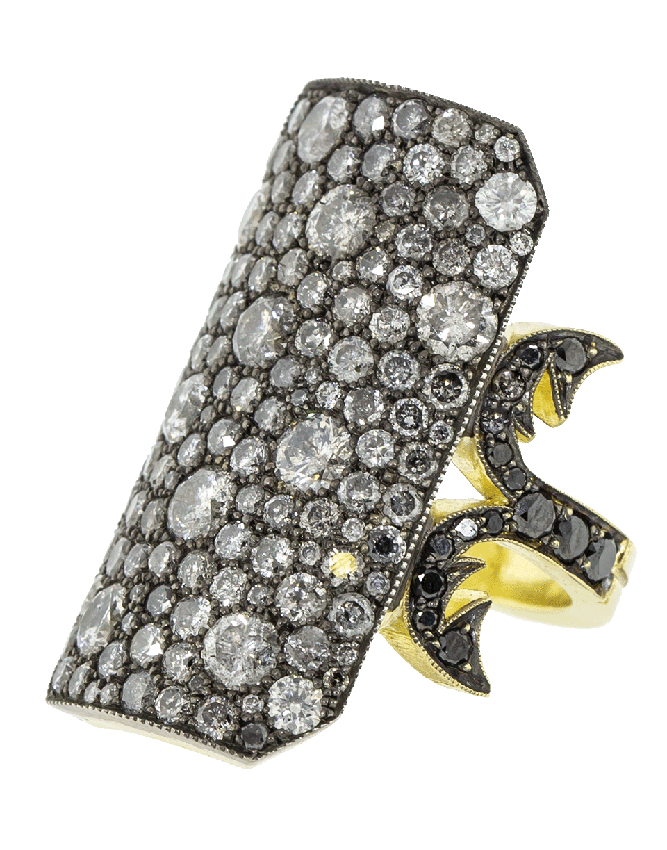 SYLVA & CIE-Long Grey And Black Diamond Ten Table Ring-YELLOW GOLD