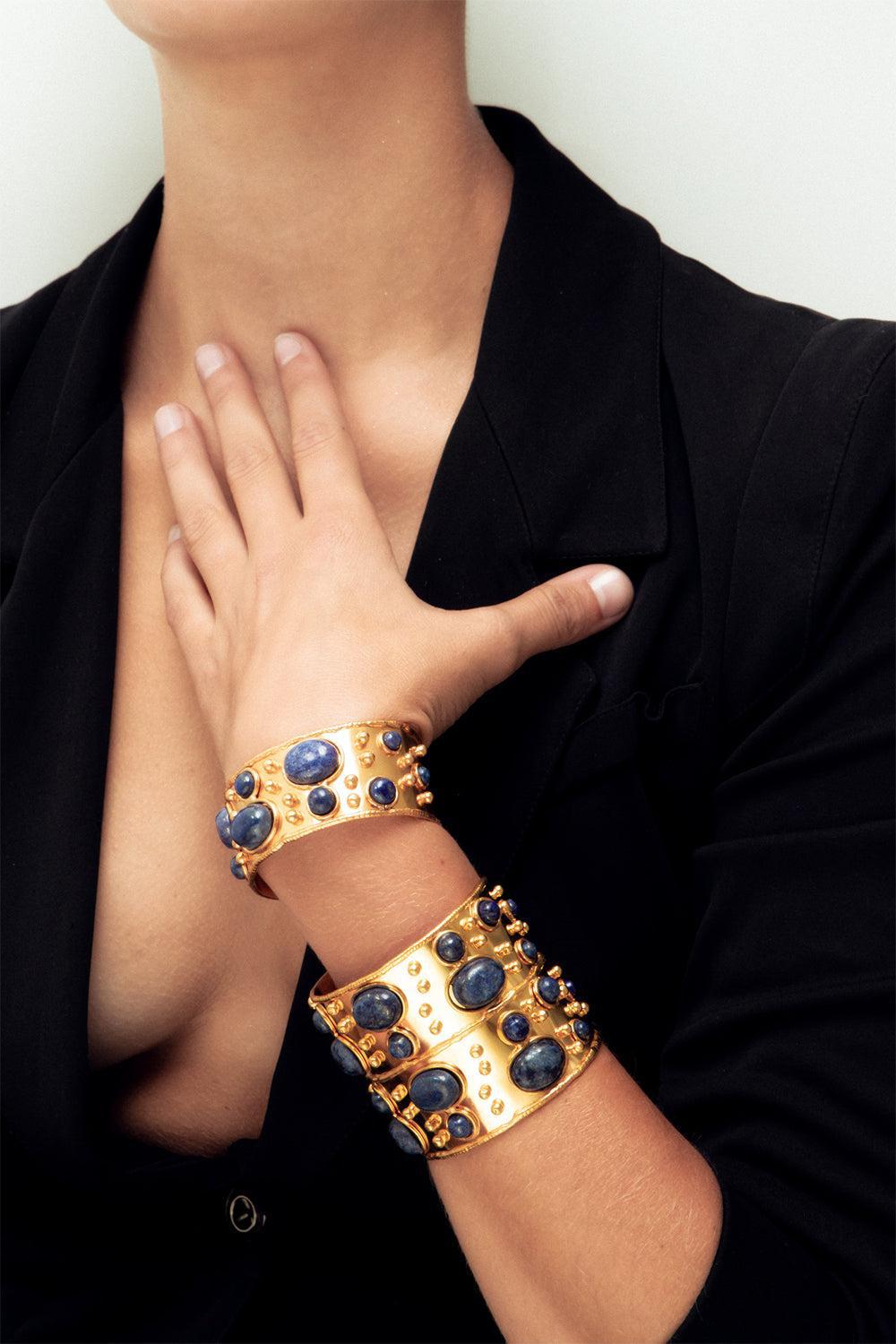 SYLVIA TOLEDANO-Lapis Lazuli Byzantine Cuff Bracelet-GOLD
