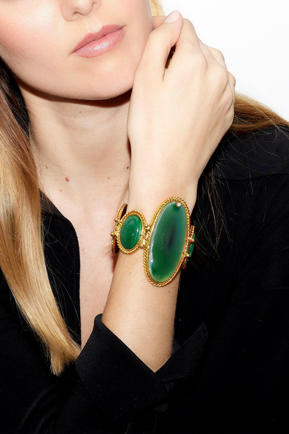 SYLVIA TOLEDANO-Malachite Dakota Cuff Bracelet-GOLD
