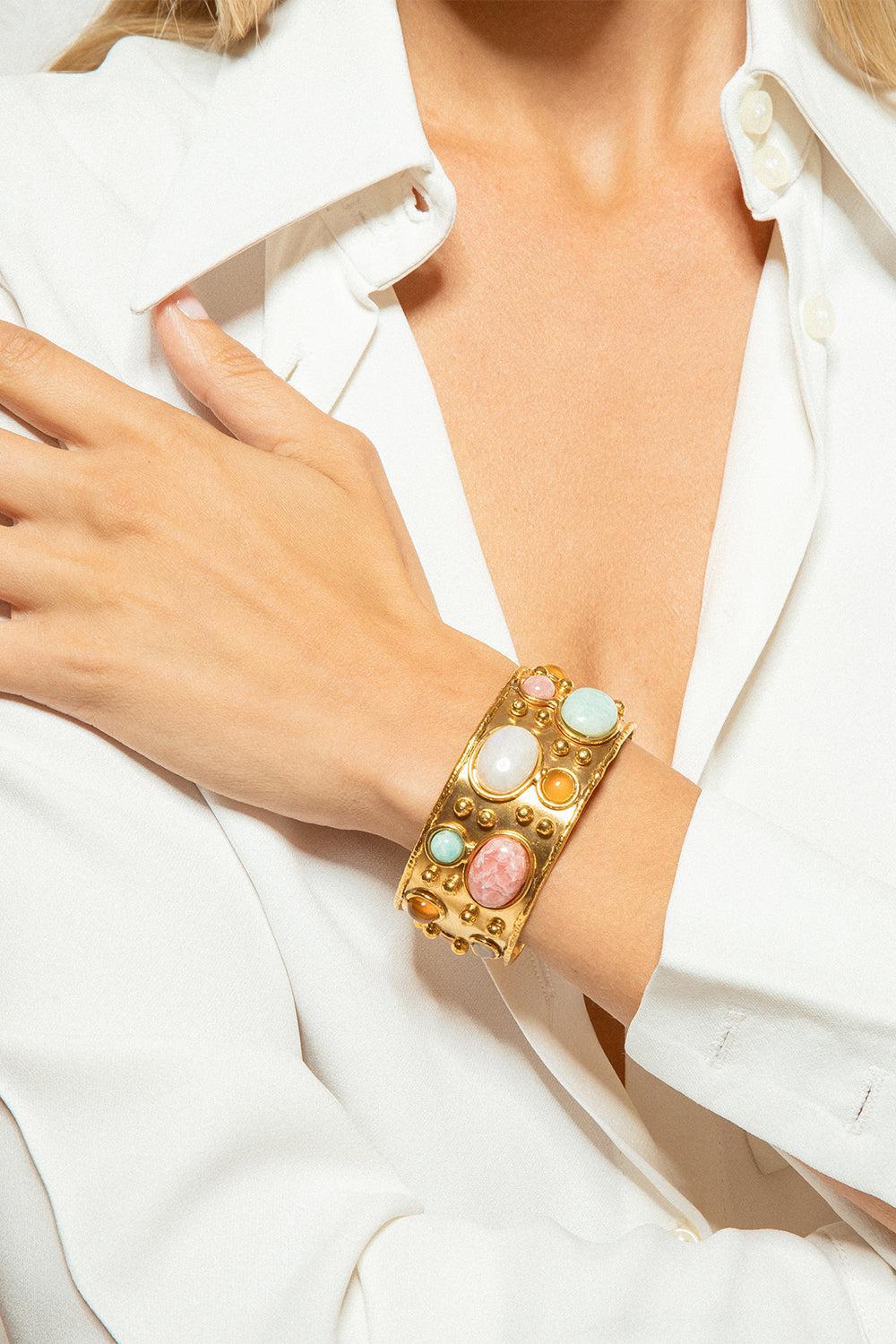 SYLVIA TOLEDANO-Moonstone Byzantine Cuff Bracelet-GOLD