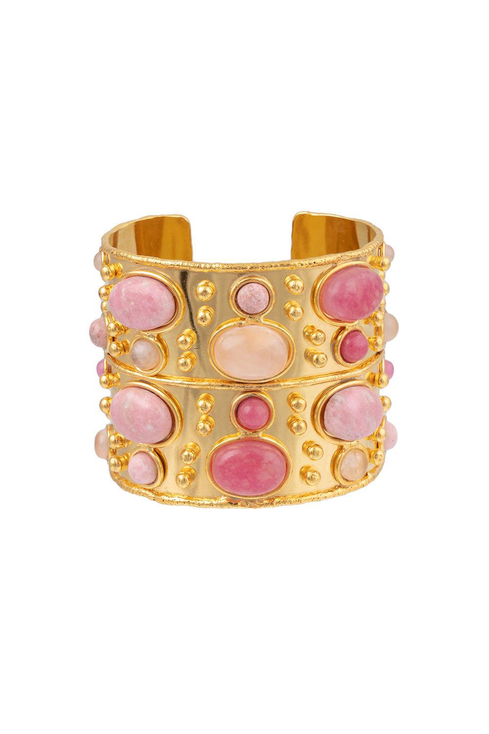 SYLVIA TOLEDANO-Pink Jade Byzance Cuff Bracelet-GOLD