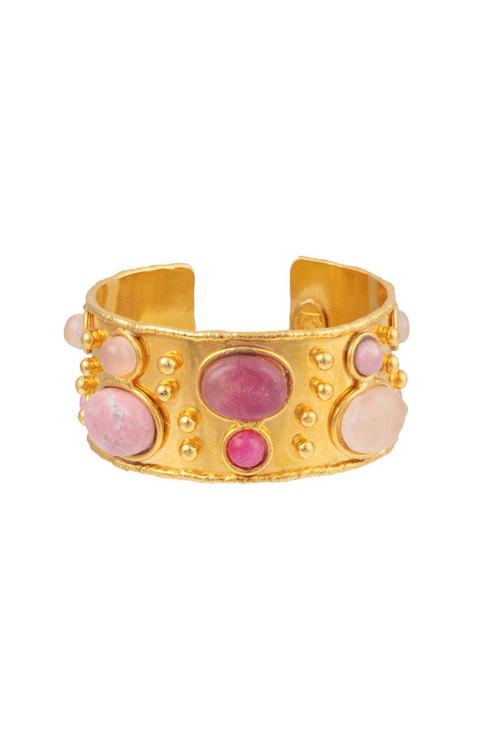 SYLVIA TOLEDANO-Pink Jade Byzantine Cuff Bracelet-GOLD